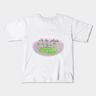 De la Plata watercolor Island travel, beach, sea and palm trees. Holidays and vacation, summer and relaxation Kids T-Shirt